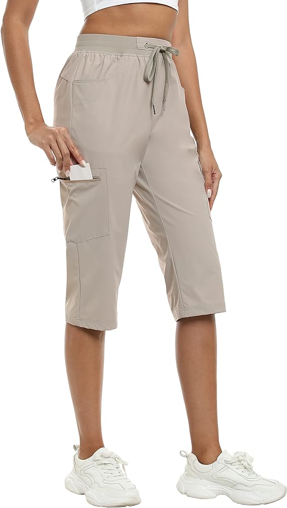 MoFiz Capri Pants for Women Lightweight Ice Cool Capris for Women Casual Summer Trip Loose Shorts with Zipper Pockets