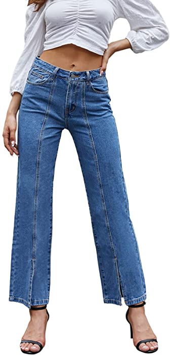 Women Baggy Jeans, High Waist Loose Boyfriends Denim Pants Mom Jeans for Teen Girls Wide Leg Straight Trousers
