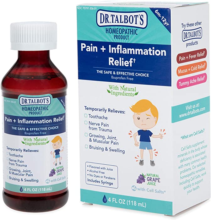 Dr. Talbot's Pain + Inflammation Relief Liquid Medicine with Natural Ingredients for Children, Includes Syringe, Grape Juice Flavor, 4 Fl Oz