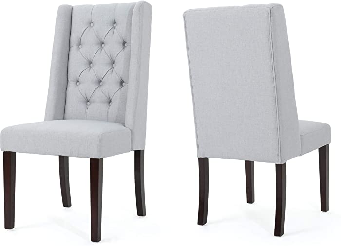 Christopher Knight Home Blythe Tufted Fabric Dining Chairs, 2-Pcs Set, Light Grey / Brown