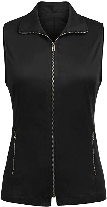 Pinspark Women Casual Lightweight Soft Full-zip Vest Military Sleeveless Jacket S-XXL