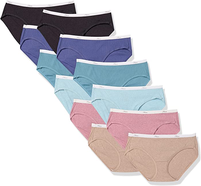 Hanes Women's Ribbed Cotton Hipster Underwear, Value 12 Pack