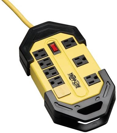 Tripp Lite 8 Outlet Safety Power Strip, 12ft Cord with GFCI 5-15P Plug, Hang Holes (TLM812GF) Black, yellow