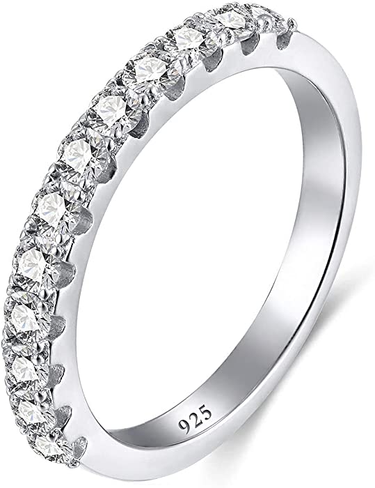 EAMTI CZ Wedding Band for Women 925 Sterling Silver Half Eternity Stackable Ring Size 3-13