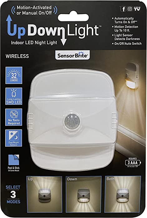 Sensor Brite UpDown Wireless Motion-Sensing LED Light, Automatic Accent LED Light, Battery-Operated Night LED Light (Updown Light)
