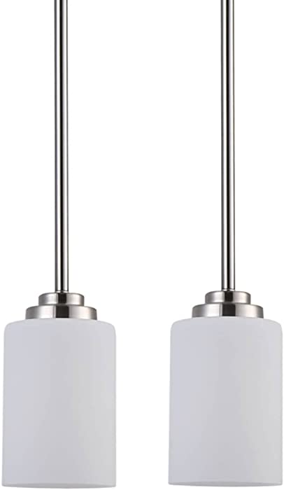 2-Pack Mini Pendant Light Fixtures, Indoor Modern Adjustable Height Pendant Lighting for Kitchen Island, APSEKOKA Ceiling Light Fixtures Brushed Nickel Pendant Lights with White Frosted Glass Shades