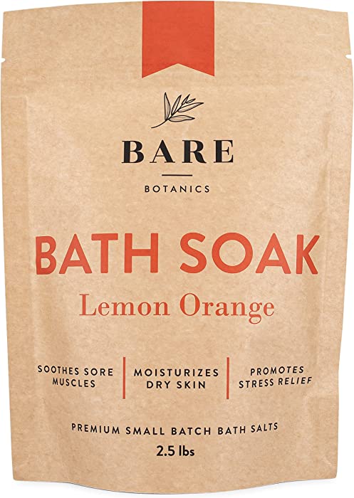 Bare Botanics Bath Soak (Lemon Orange) - All-Natural Aromatherapy Bath Salts for Relaxation | Includes a Scoop | No Synthetic Fragrances | Salt Bath, Detox Foot Soak, & Muscle Soak | 2.5lbs