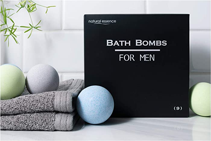 Men's Bath Bomb Set of 9 by Natural Essence, Relaxing Bath Bombs for Men