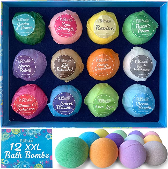 Bath Bombs - 12 pcs - Gift Set for Women ​and​ Men - ​with ​Organic Essential Oils - Self Care Shower Balls ​for​ Relaxing