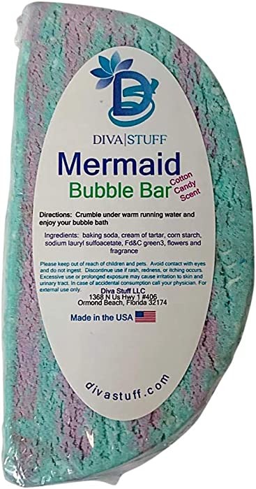 Mermaid Bubble Bar, Cotton Candy Scented Bath Bubble Bar By Diva Stuff, Solid Bubble Bath Great For Travel and Kids