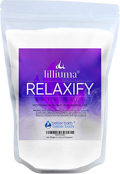 Relaxify Bath Soak 40 Ounces Mediterranean Sea Salt with Lavender, Chamomile, and Geranium Essential Oils, Relax Bath with Natural Ingredients