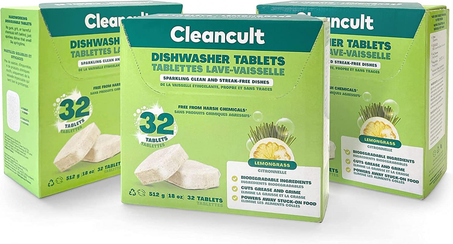 Cleancult Dishwasher Pods, Lemongrass, 96 Pods - 100% Dissolvable Dishwashing Tablets - Made From Coconut Surfactants - Wrapped in Dissolvable Film - Leaves Dishes Clean & Spotless