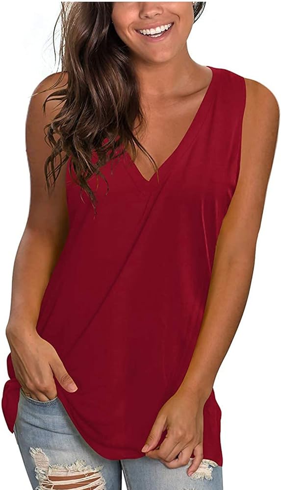 Sexy Tank Tops for Women 2023 Summer Sleeveless v Neck Tanks Solid Casual Loose Fit Shirt Blouse