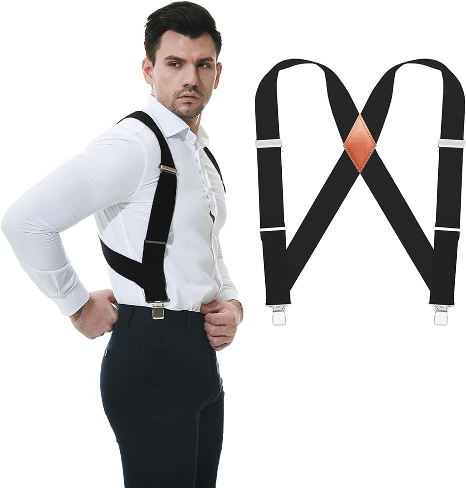 Side Clips Suspenders for Men Heavy Duty 2" Trucker Style Work Suspender