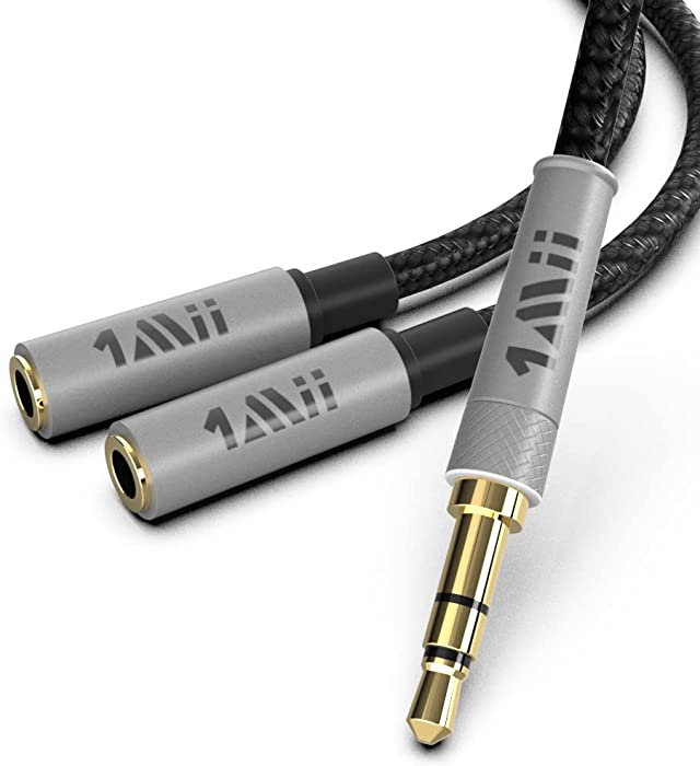 1Mii Headphone Splitter 3.5mm Y Splitter Audio Stereo Cable Male to 2 Female Extension Cable Headset Splitter Adapter Aux Stereo Cord for Car/Home Stereos, Speaker, Smartphone, Tablet - 1ft/0.3M