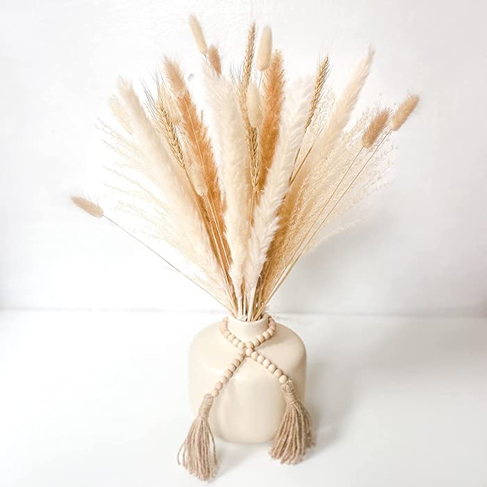 White Dried Pampas Grass Decor - Boho Table Decor or Wedding Centrepiece- 17.5" Small Pampas Grass - for Gifting, Weddings or Home Decorating - by South Pillar