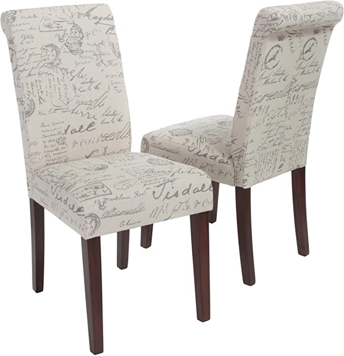 Christopher Knight Home French Linen Dining Chairs, 2-Pcs Set, Light Brown Embroidery