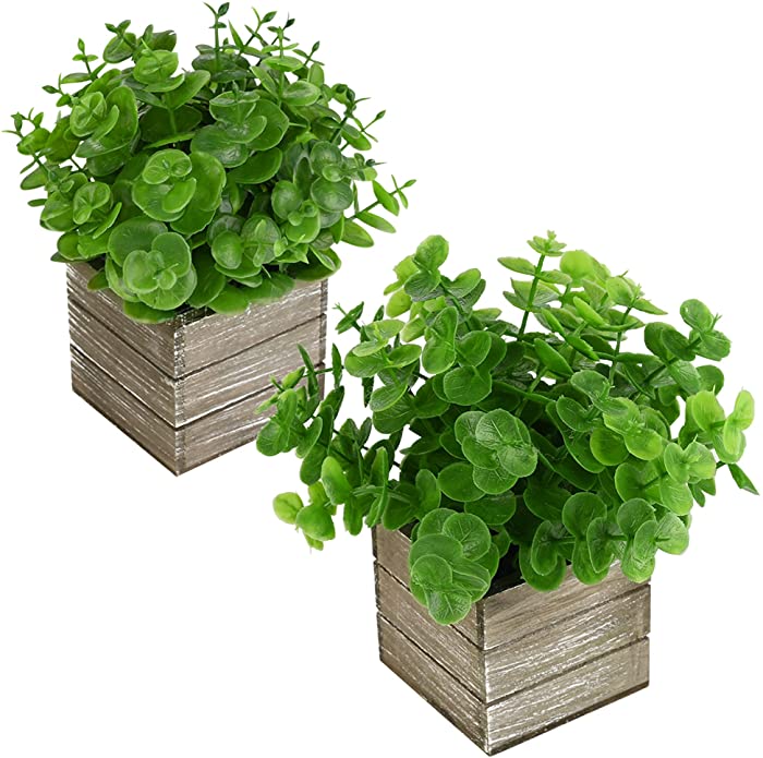 Artificial Fake Plants 2Pack DDHS Faux Eucalyptus Plant Decor Wooden Potted Plants for Home Office Desk Room Greenery Decoration Artificial Plants for Home Decor Indoor