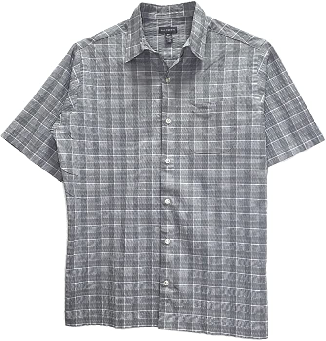 Van Heusen Men's Classic Fit Seersucker Short Sleeve Button Down Cotton Poly Plaid Shirt
