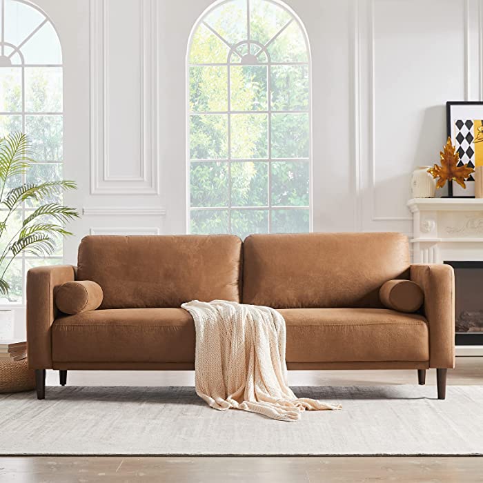 HIFIT Sofa Couch Upholstered Modern Living Room Sofa, 79” Settee with Soft Seat and 2 Pillows for Apartment Office, Breathable Fabric, Tool-Free Assembly, Light Brown