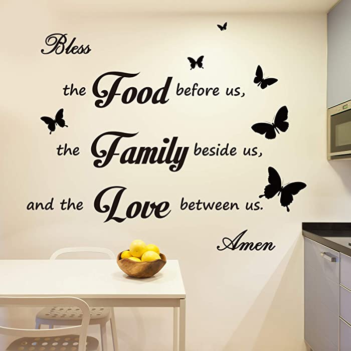 Kitchen Wall Decor Kitchen Wall Stickers Dining Room Wall Decor Dinner Prayer Wall Decor Bless The Food Before US Sign Prayer Room Table Decor Family Stickers for Home Wall Decorations(2)