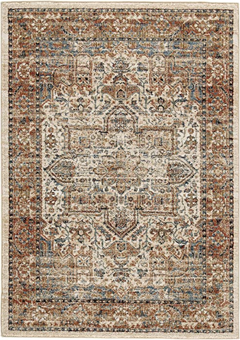 Signature Design by Ashley Jirair Traditional 8 x 10 ft Medallion Pattern Rug, Brown & Cream Multi Color