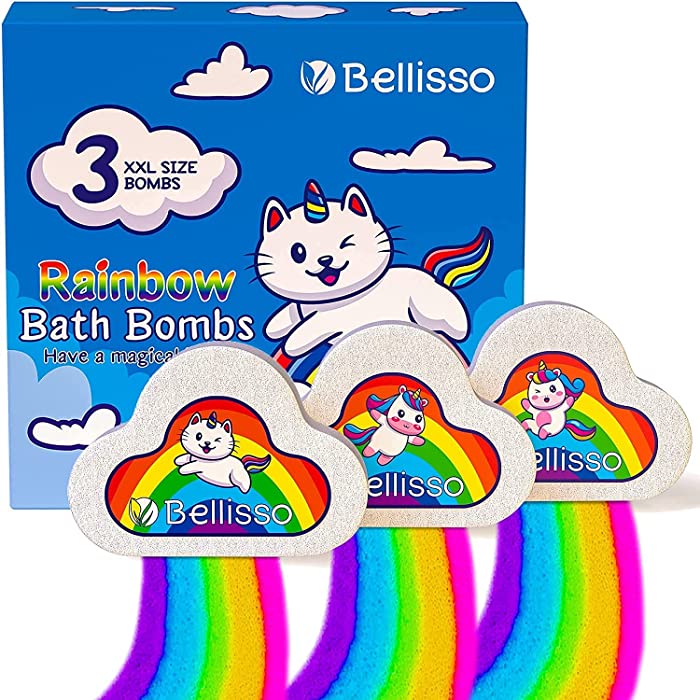 Rainbow Bath Bombs Kit for Kids - Set of 3 - Unicorn Cloud Color Tablets for Spa Fun - Ideal Gift for Women and Girls - Relaxing Shower Products for Home