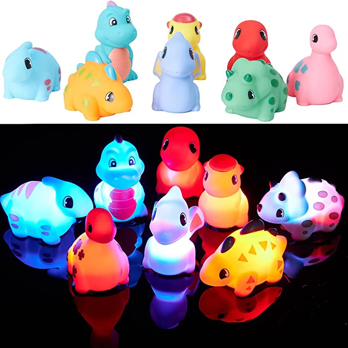 Bath Toys for Toddler 1-3 Boy Light Up Dinosaur Bath toys 8 Pack- Bathtub Toy For Kids Infants in Birthday Christmas Child Preschool Bathroom Shower Games Swimming Pool Party Glow in the Dark toy