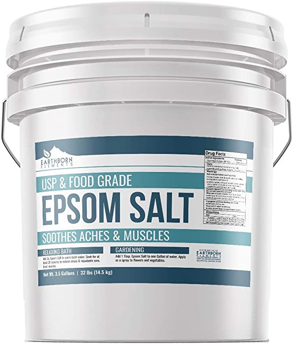 Epsom Salt (3.5 Gallon) by Earthborn Elements, Resealable Tub, Magnesium Sulfate Soaking Solution, All-Natural, USP Grade