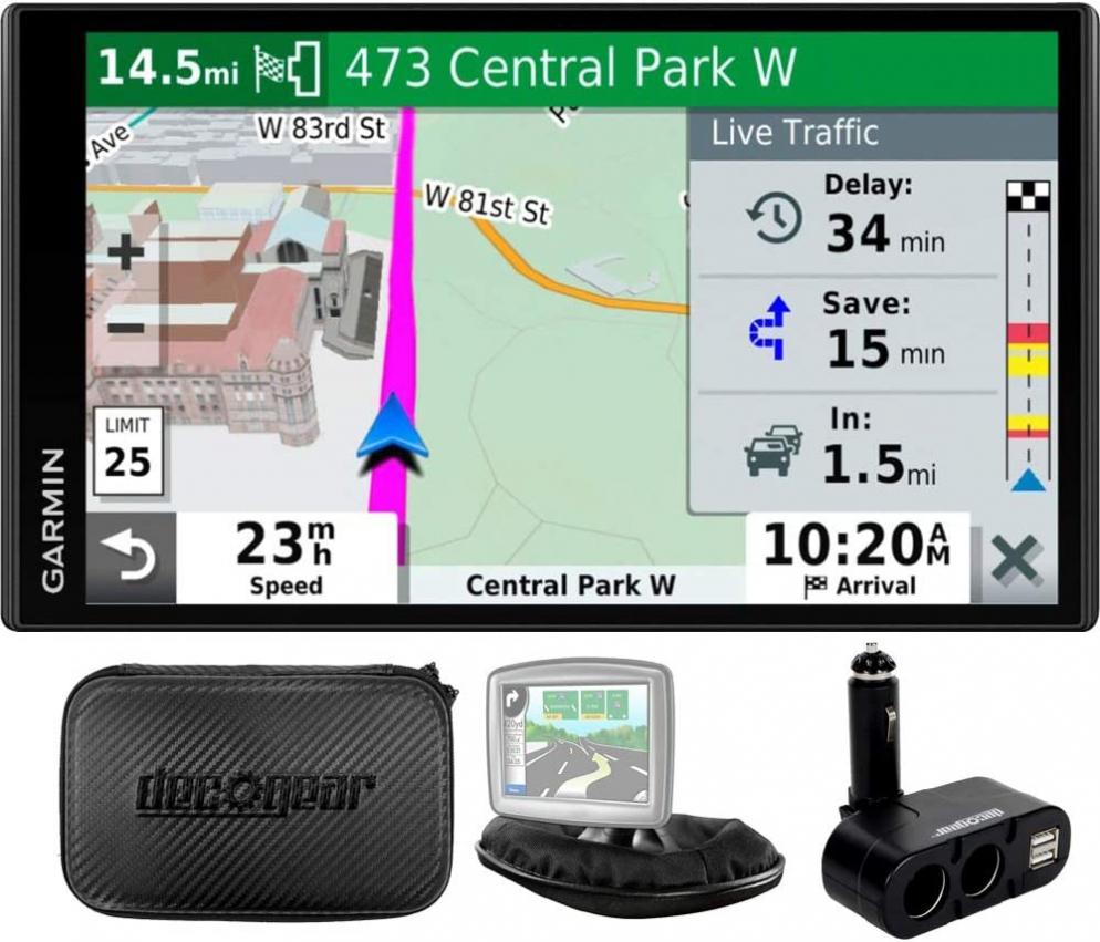 Garmin 010-N2038-02 Drivesmart 65T GPS Navigator (Renewed) Bundle with Dual DC12V/24V Electronic Multifunction Car Socket, Universal Weighted & Deco Gear Hard EVA Case with Zipper