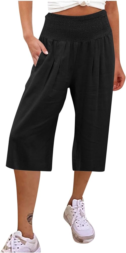 High Waisted Capri Lounge Pants for Women Linen Trendy Wide Leg Summer Capris Baggy Comfy Casual Dressy Palazzo Pants