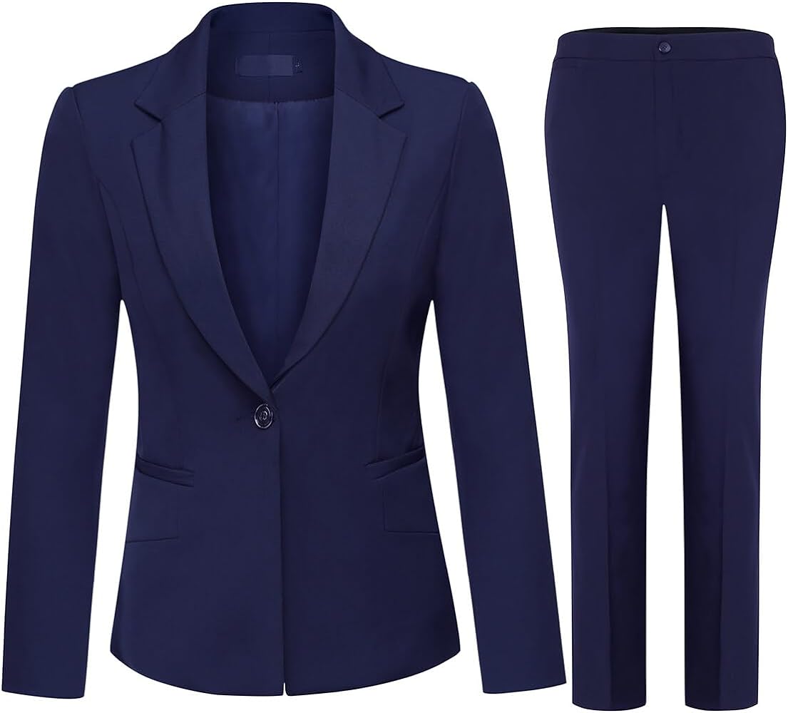 YUNCLOS Women's 2 Piece Office Lady Business Suit Set Slim Fit Blazer Pant