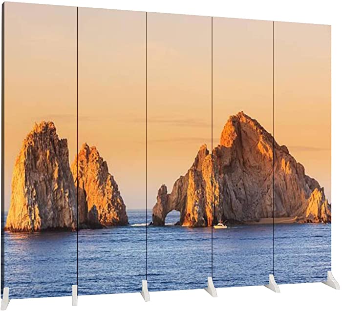 5Panels Screen Room Divider Cabo San Lucas Mexico Folding Canvas Screen Privacy Partition Indoor Separator Freestanding Protective Wall Divider