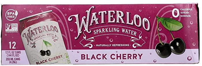 Waterloo Black Cherry Sparkling Water, 12 Fluid Ounce - 12 count per pack -- 2 packs per case.2