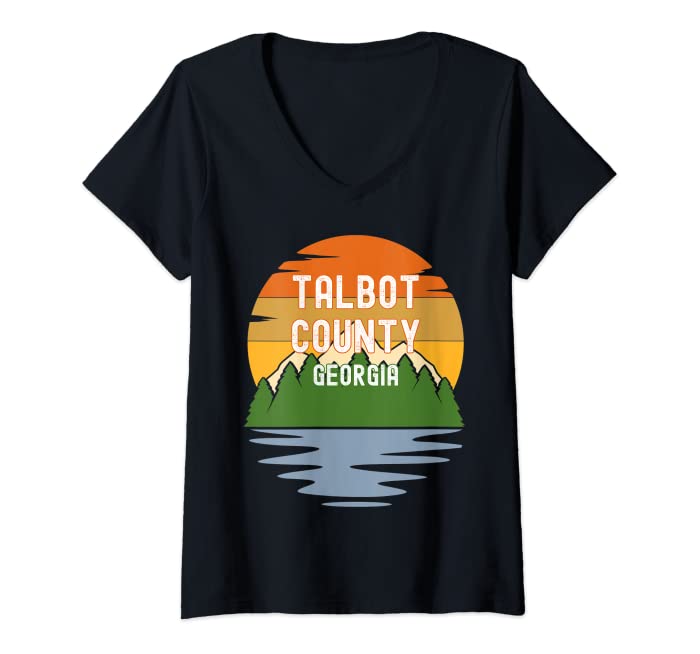 Womens From Talbot County Georgia Vintage Sunset V-Neck T-Shirt