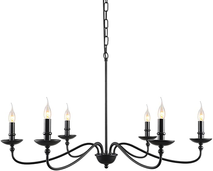 SEOL-Light 36"Dia Classic Candelabra Style Large Branch Iron Chandeliers Ceiling Hanging Pendant Light Fixture 6 Light 240W Black Painted Indoor