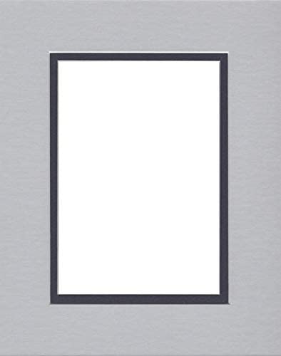 Pack of (2) 16x20 Double Acid Free White Core Picture Mats Cut for 11x14 Pictures in Nantucket Grey and Navy Blue