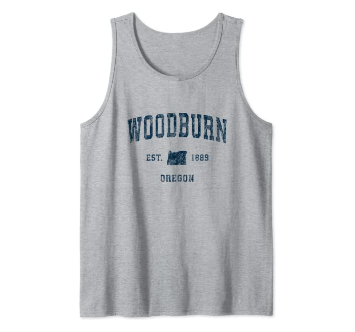 Woodburn Oregon OR Vintage Sports Design Navy Print Tank Top