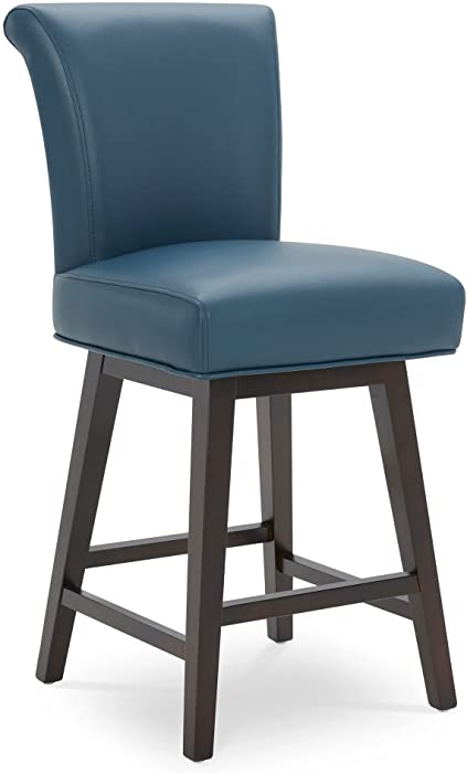 CHITA Modern 26" Counter Height Swivel Barstool, Upholstered Faux Leather Swivel Stool, Dark Blue