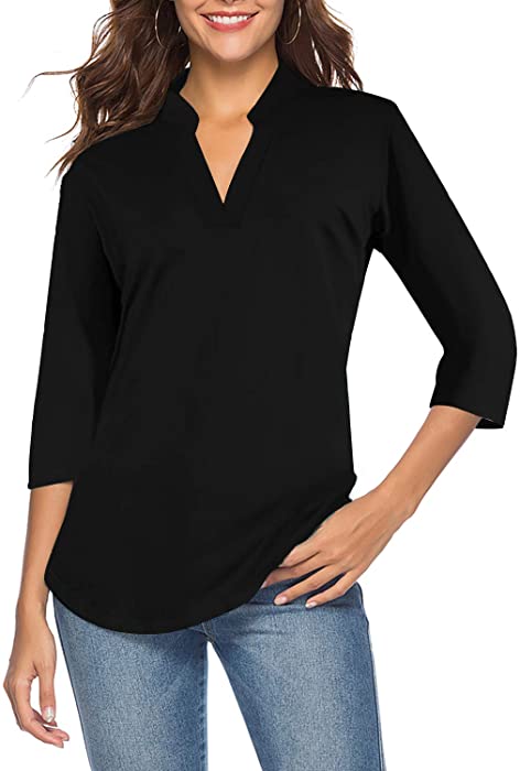 CEASIKERY Women's 3/4 Sleeve V Neck Tops Casual Tunic Blouse Loose Shirt