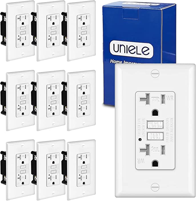 (10 Pack) UNIELE 20 Amp Outdoor GFCI Receptacle Outlet, 20A/125V Weather-Resistant (WR) GFI with Tamper-Resistant (TR), ETL Certified