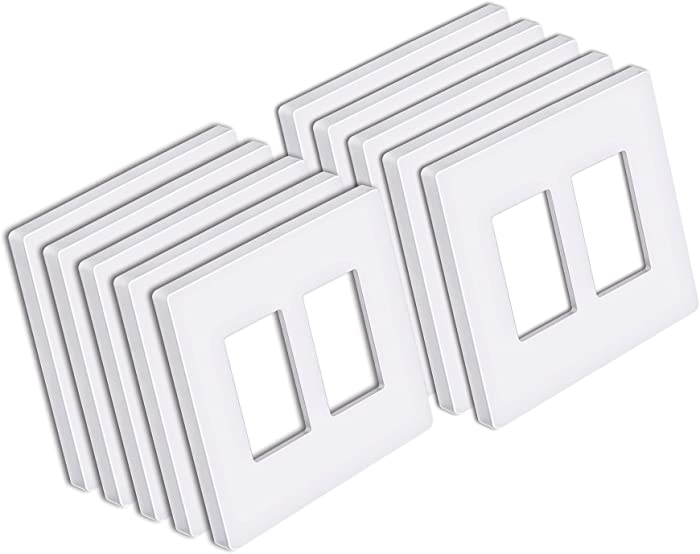 [10 Pack] BESTTEN 2-Gang Mid Size Screwless Wall Plate, USWP6 Snow White Series, H4.85” x W4.92", Unbreakable Polycarbonate Midway Outlet Cover, for Light Switch, Dimmer, GFCI, USB Receptacle