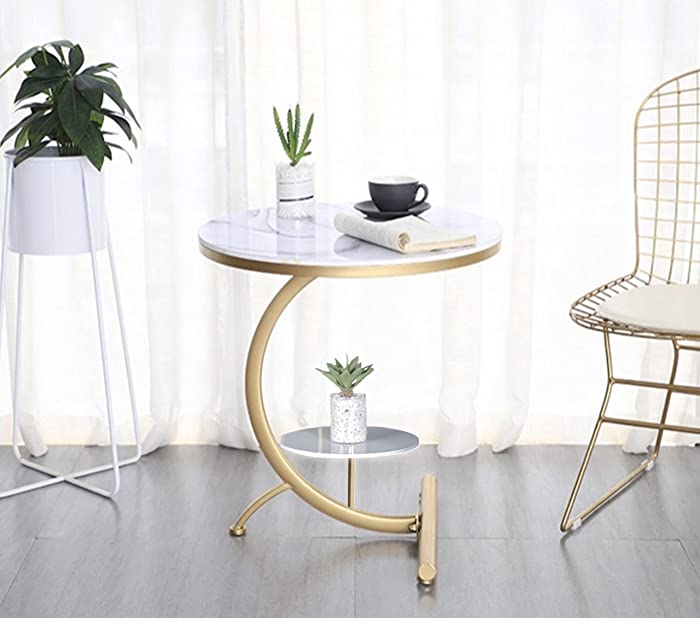 Decor & More Round Coffee Table with Storage Shelf for Home & Living Room| Marble Look| Side & Corner Table| Sofa End Table| Night Stand Table| Snack Table| Multi-Use Table| Outdoor & Indoor furniture