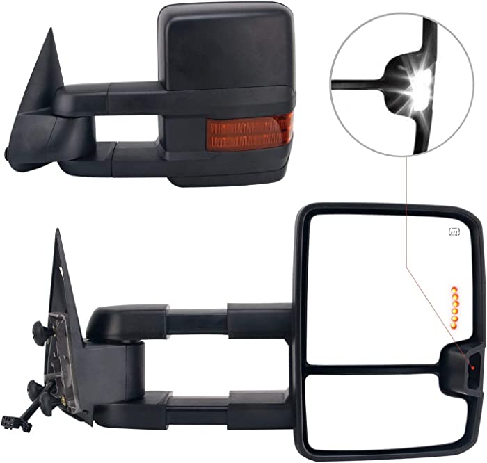 Perfit Zone 2007-2014 Silverado Sierra Towing Door Side Mirrors Power Heated LED Signal Lamps Passenger Right Side Driver Left Side Tow Mirror Pair Set