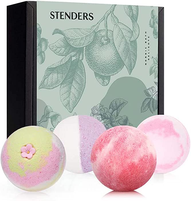 Large Bath Bombs for Women Gift Set by STENDERS- Super Fizzy Bath Bombs, 4 Organic Luxury Bath Bombs - with Natural Essential Oils (Olive Oil, Lavender & Rose Essential Oil), Spa Gifts for Women