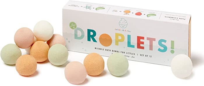 Dabble & Dollop Droplets - Natural Bath Bombs for Kids, 100% USA-Made, Moisturizing & Fun, Paraben & Sulfate Free, Vegan, Gluten-Free, Tear-Free (Set of 12)
