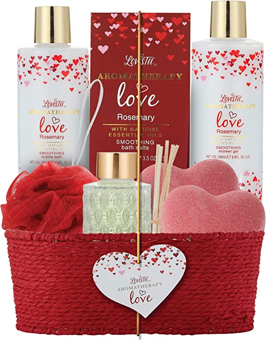Spa Gift Basket for Women & Girls, Best Gift Idea for Christmas, Mother’s Day, Valentines and Birthday, Rosemary Bath and Body-Shower Gel, Bubble Bath, Oil Diffuser, Bath Bombs, Bath Salt-Bath Puff