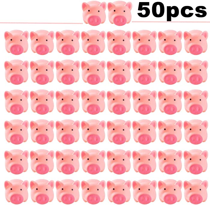 LOUHUA 50 Pieces Mini Rubber Pigs Bulk for Baby Bath Toy Gift