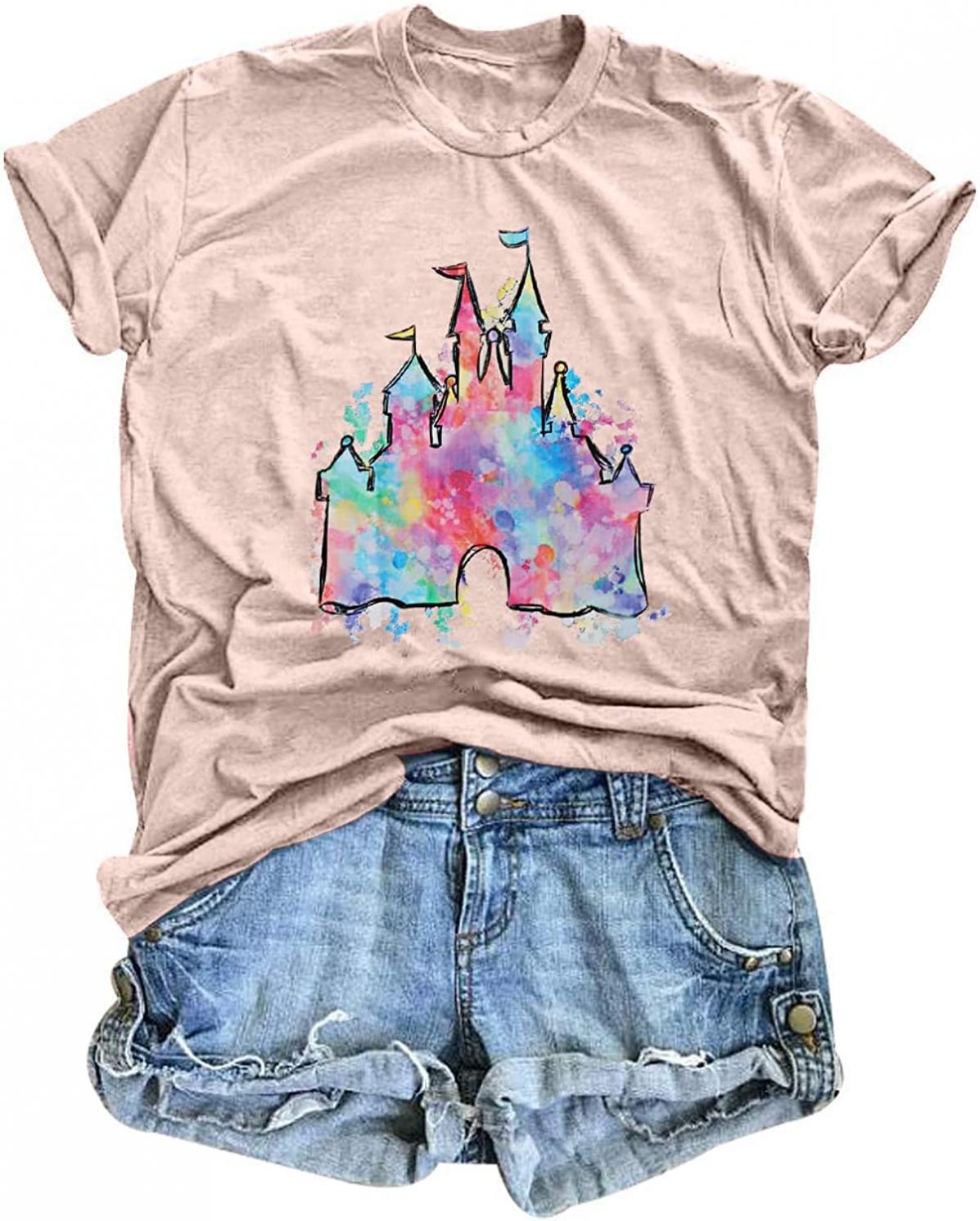 LUKYCILD Magic Castle Shirt Cute Graphic Short Sleeve T-Shirt Casual Holiday Vacation Tops
