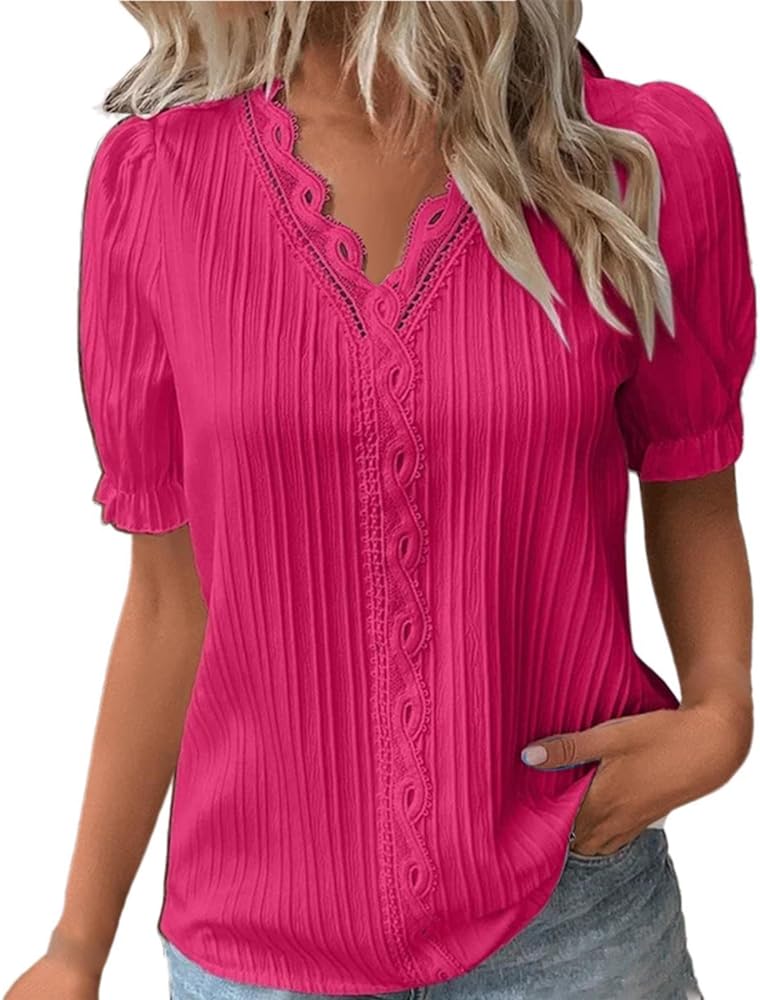 Evening Elegant Tops Classy Party Dressy Casual Oversized Tshirts for Women Puff Sleeve Blouse Hollow V Neck Tunic